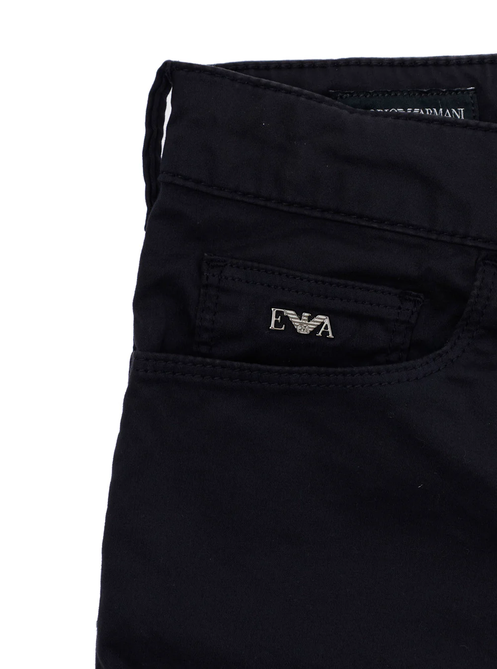 Calças Pretas de Cinco Bolsos com Patch de Logotipo nas Costas da Emporio Armani Kids em Algodão para Calças de Crianças