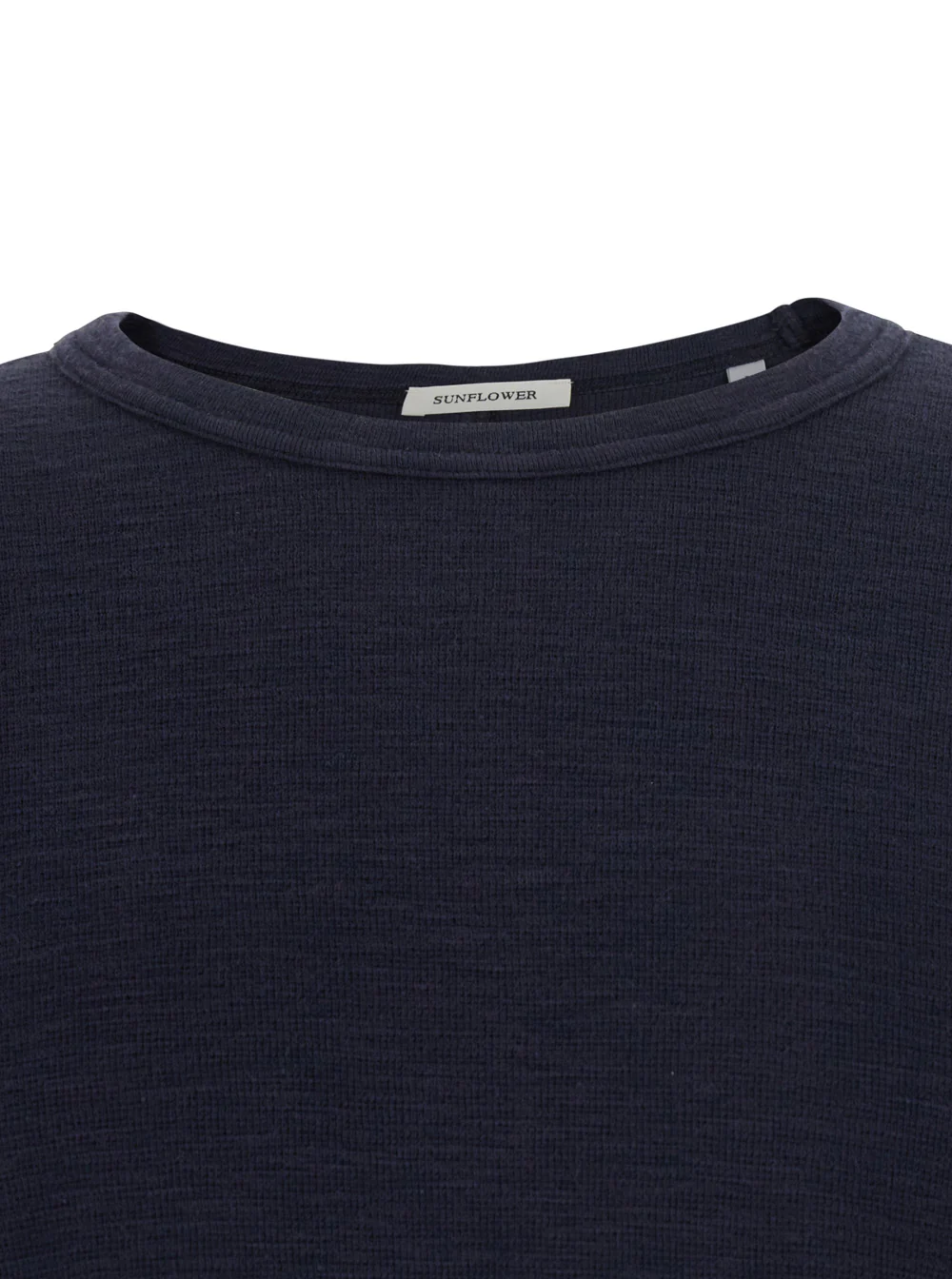 Camisola de Algodão Azul com Gola Redonda e Mangas Compridas para Mulheres, Estilo Waffle