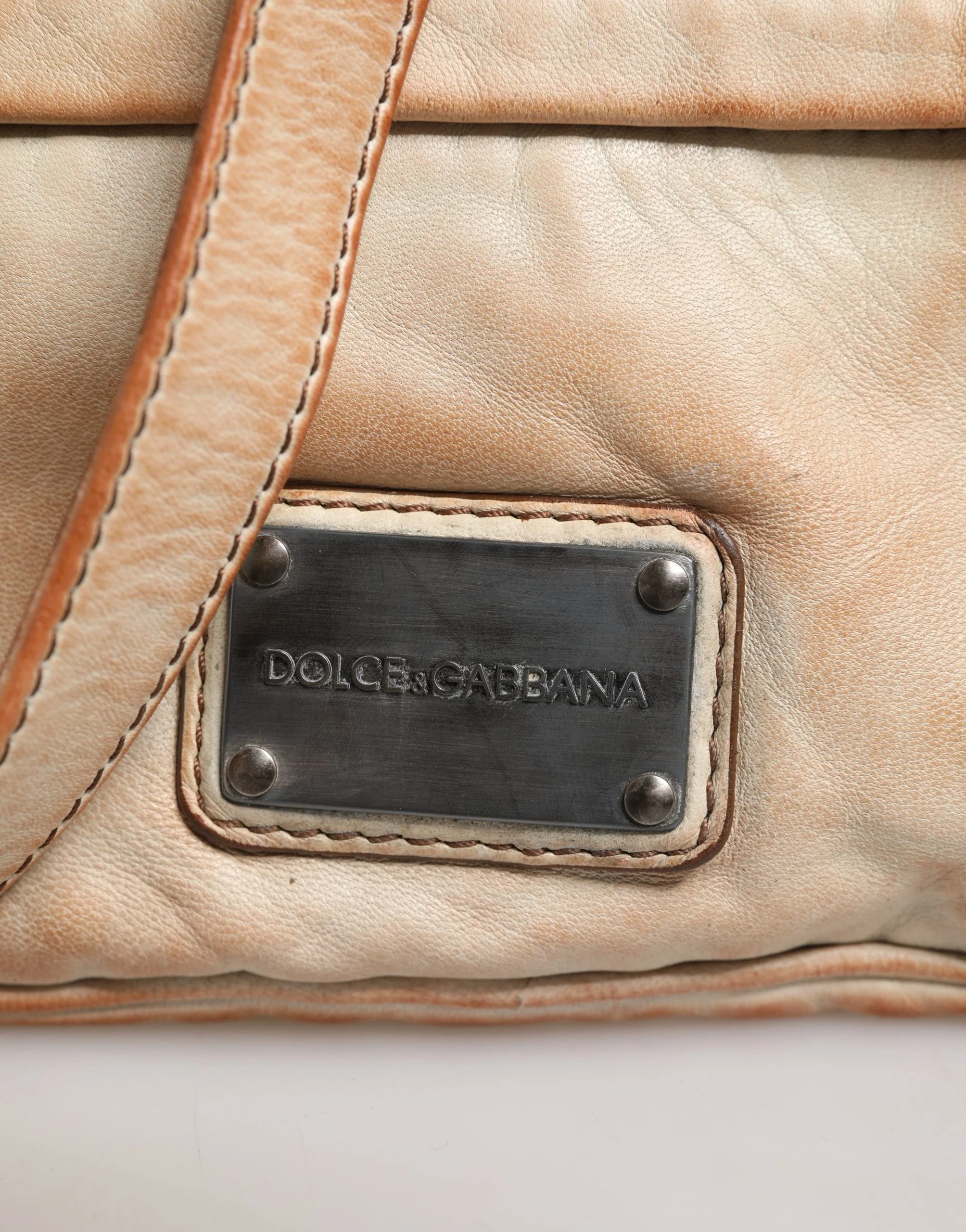 Dolce & Gabbana Bege Bolsa de Ombro com Logotipo em Couro Vintage para Homem, Ovelha
