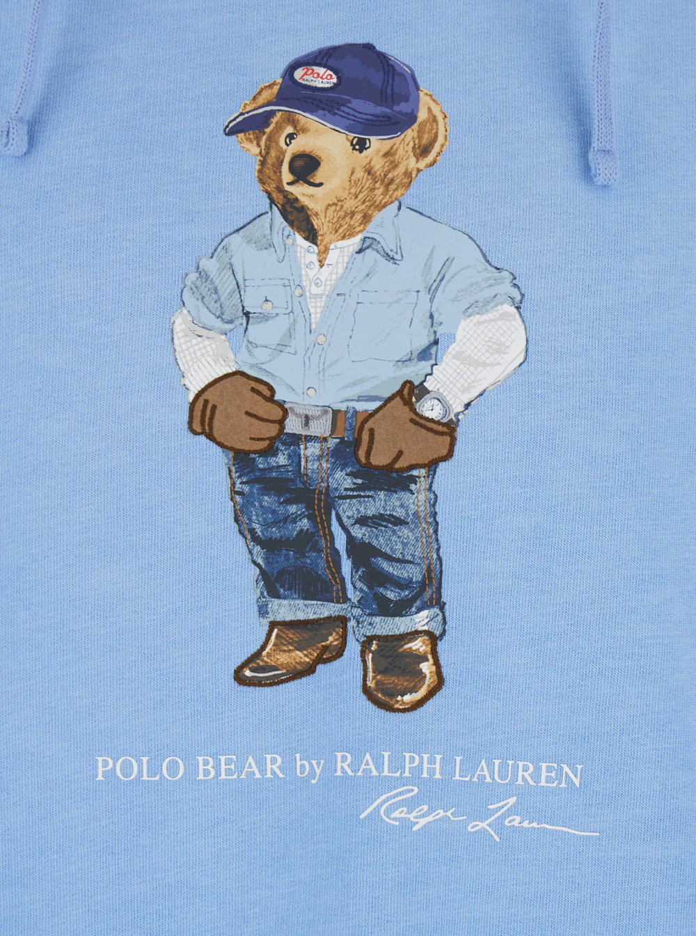 Polo Ralph Lauren Hoodie Light Blue com Capuz Fixo e Logotipo de Urso na Frente em Algodão para Homens Sweatshirts
