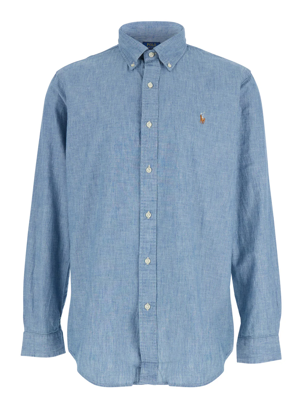 Camisa Polo Ralph Lauren de Manga Comprida com Botão no Colarinho e Mangas em Algodão para Homens, Blusas Leves Azuis Camisa Polo Ralph Lauren de Manga Comprida com Botão no Colarinho e Mangas em Algodão para Homens, Blusas Leves Azuis