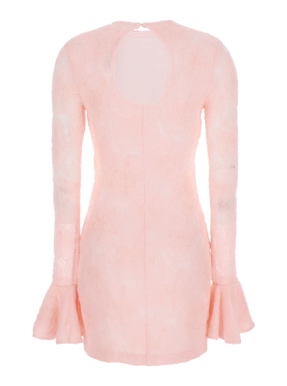 Vestido Rotativo com Decote em Gola Baixa nas Costas e Motivo Floral Bordado em Todo o Tecido em Tecido Rosa para Mulheres