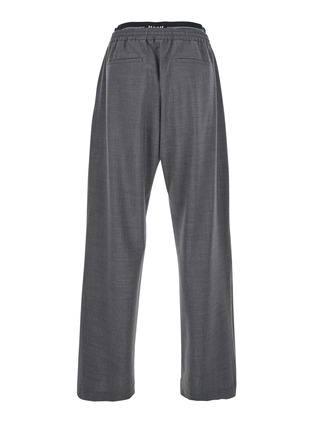 Calças Cinza MSGM com Cinto Elástico e Cordão na Cintura em Calça de Lã com Elastano Calças Cinza MSGM com Cinto Elástico e Cordão na Cintura em Calça de Lã com Elastano