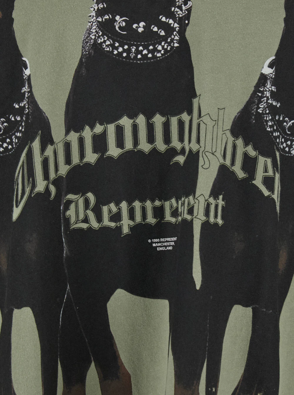 Camiseta Represent Thoroughbred com Estampa de Dóberman e Logotipo em Letras na Frente em Algodão Verde para Homens Camisetas Camisetas Polo