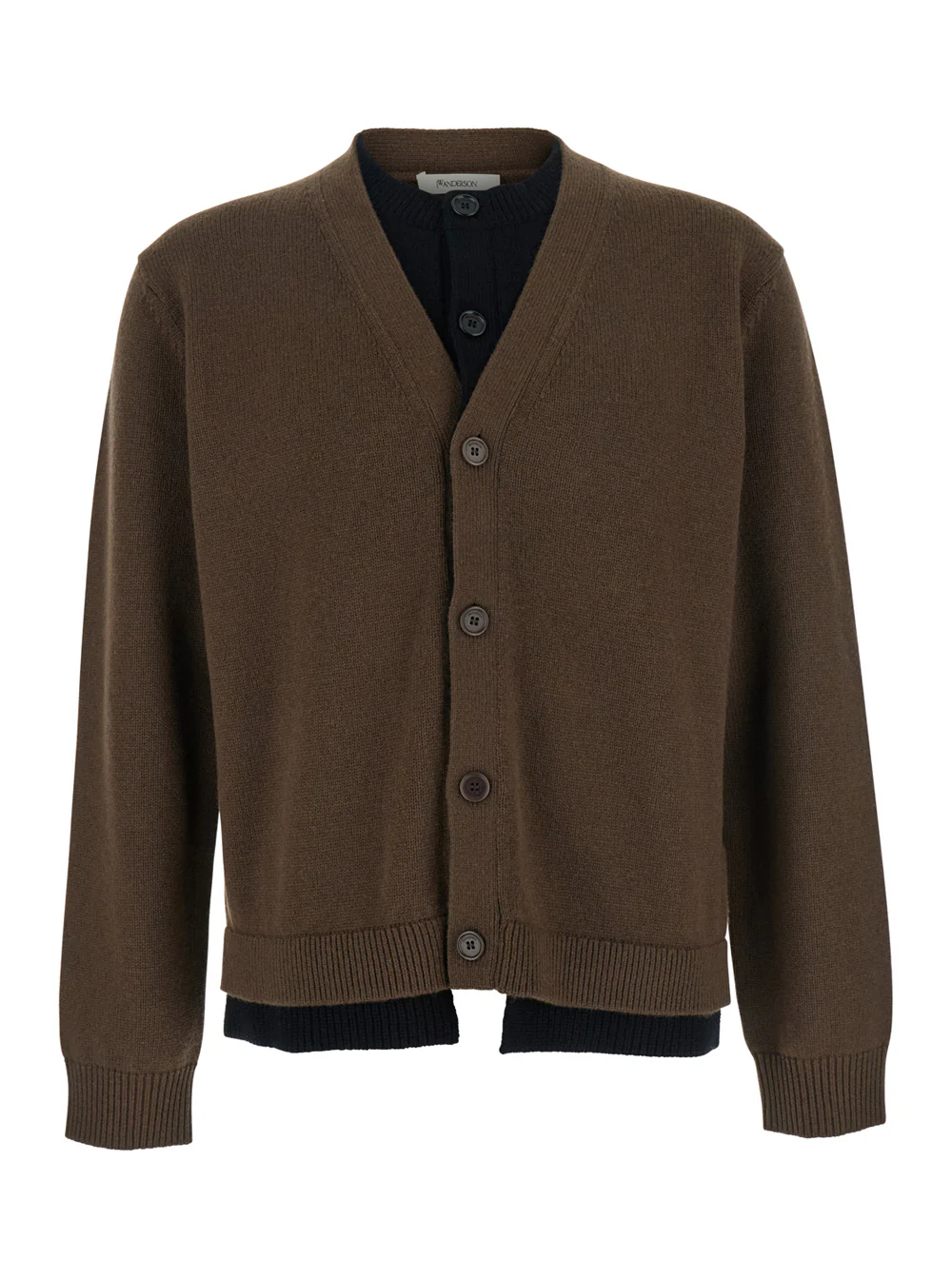 Cardigã Jw Anderson Marrom com Gola em V e Design em Camadas em Tecido Man Jersey