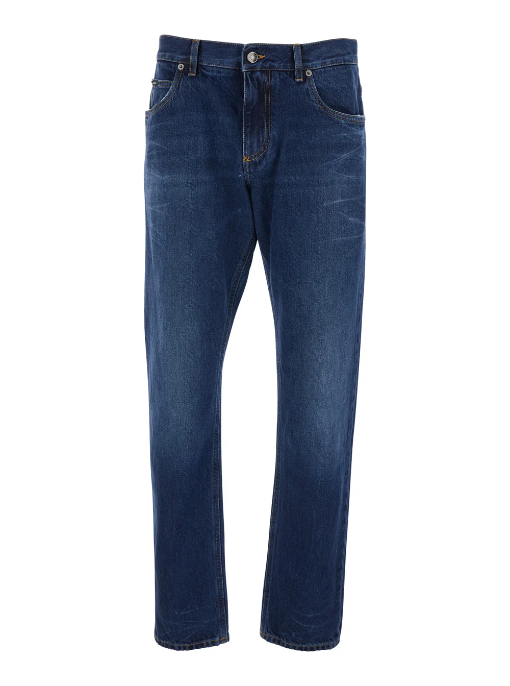 Calças Jeans Azuis Dolce & Gabbana com Alças para Cinto e Patch com Logotipo nas Costas para Homens Azul Algodão