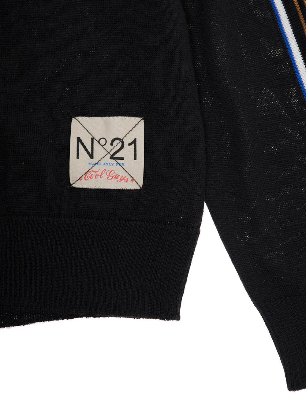 Suéter Infantil Preto com Gola Alta N°21 com Patch de Logotipo Mistura de Lã Malha de Acrílico para Menino
